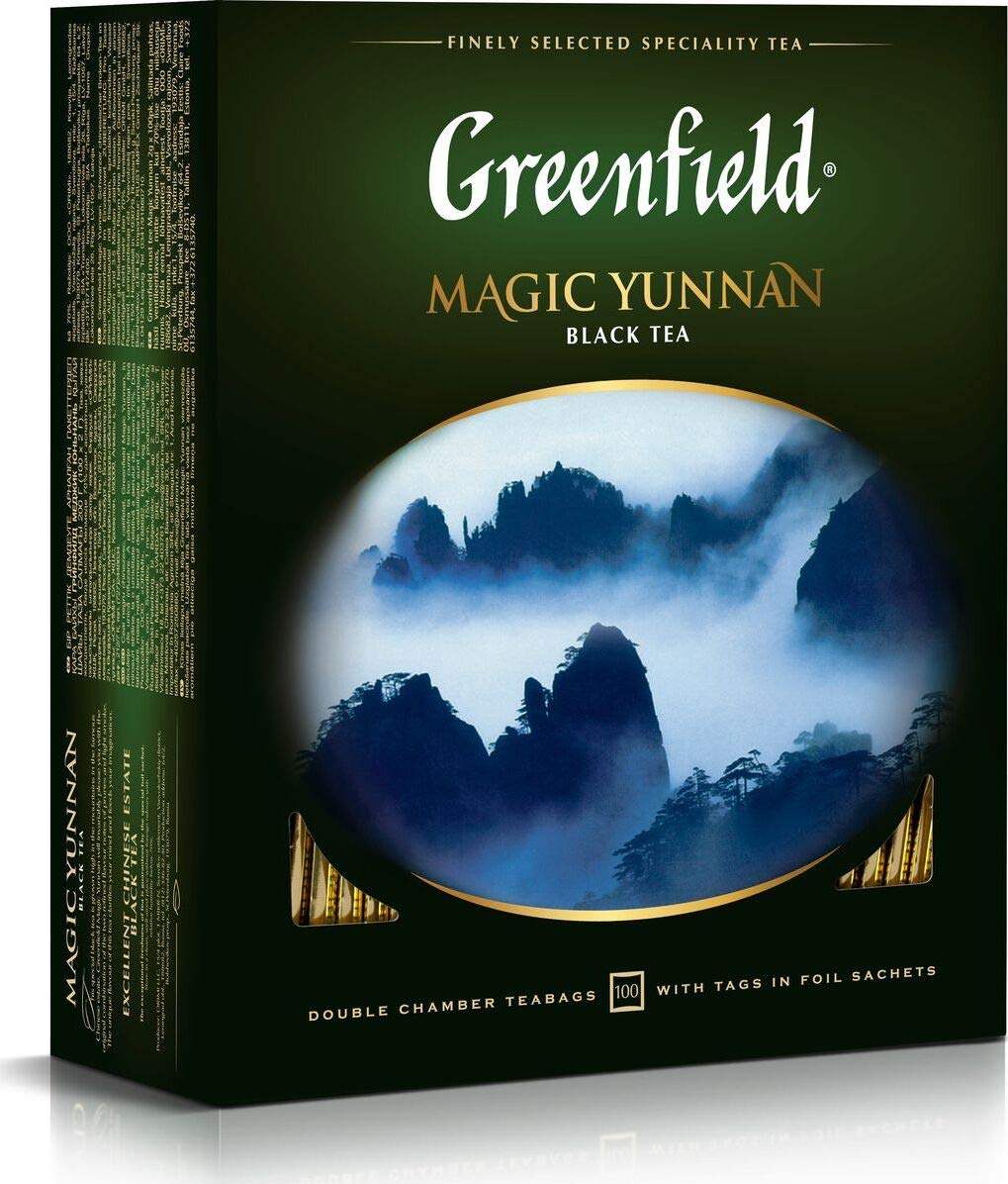 Greenfield Magic Yunnan Black Tea, 100 Double Chamber Tea Bags, Premium Chinese Yunnan Blend, Rich & Malty, Smooth Finish, Individually Sealed Foil Sachets, Caffeinated