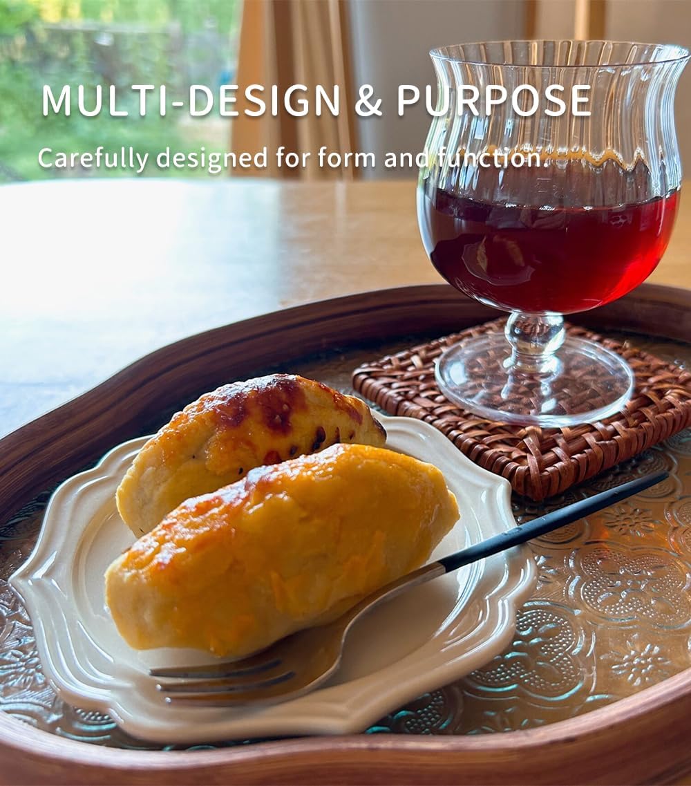 IwaiLoft Glass Serving Tray with The Crabapple Pattern Glass and Walnut for Kitchen Countertop Home Decor for Coffee Table, Also Suitable for Tea Coffee Decorative Trays (Clear,11.4" x 7.8" x 1")