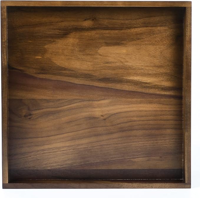 12 x 12 inches Large Square Ottoman Tray Wooden Solid Black Walnut Table Platter Decorative Serving Tray for Oversized Ottoman Home Breakfast in Bed Tea Coffee