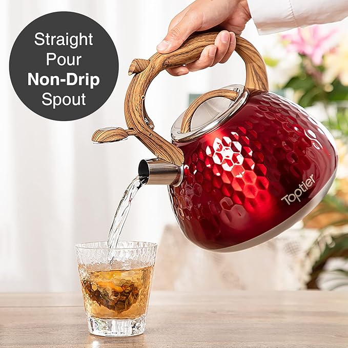 Tea Kettle, Toptier Teapot Whistling Kettle with Wood Pattern Handle Loud Whistle