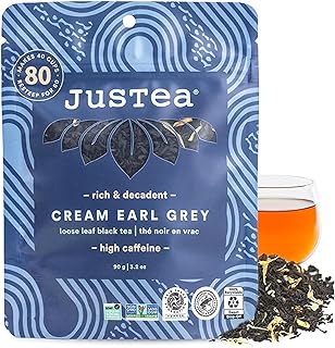 JusTea CREAM EARL GREY | Loose Leaf Black Tea | Recyclable Refill Pouch | 40+ Cups (3.2oz) | High Caffeine | Award-Winning | Fair Trade | Non-GMO