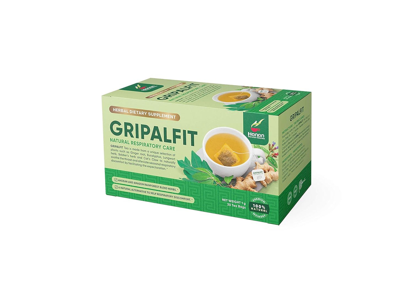 GRIPALFIT Natural Mix | 30 Tea Bags | Naturally Aids in Soothing the Throat and Seasonal Respiratory Discomfort - Single Pack