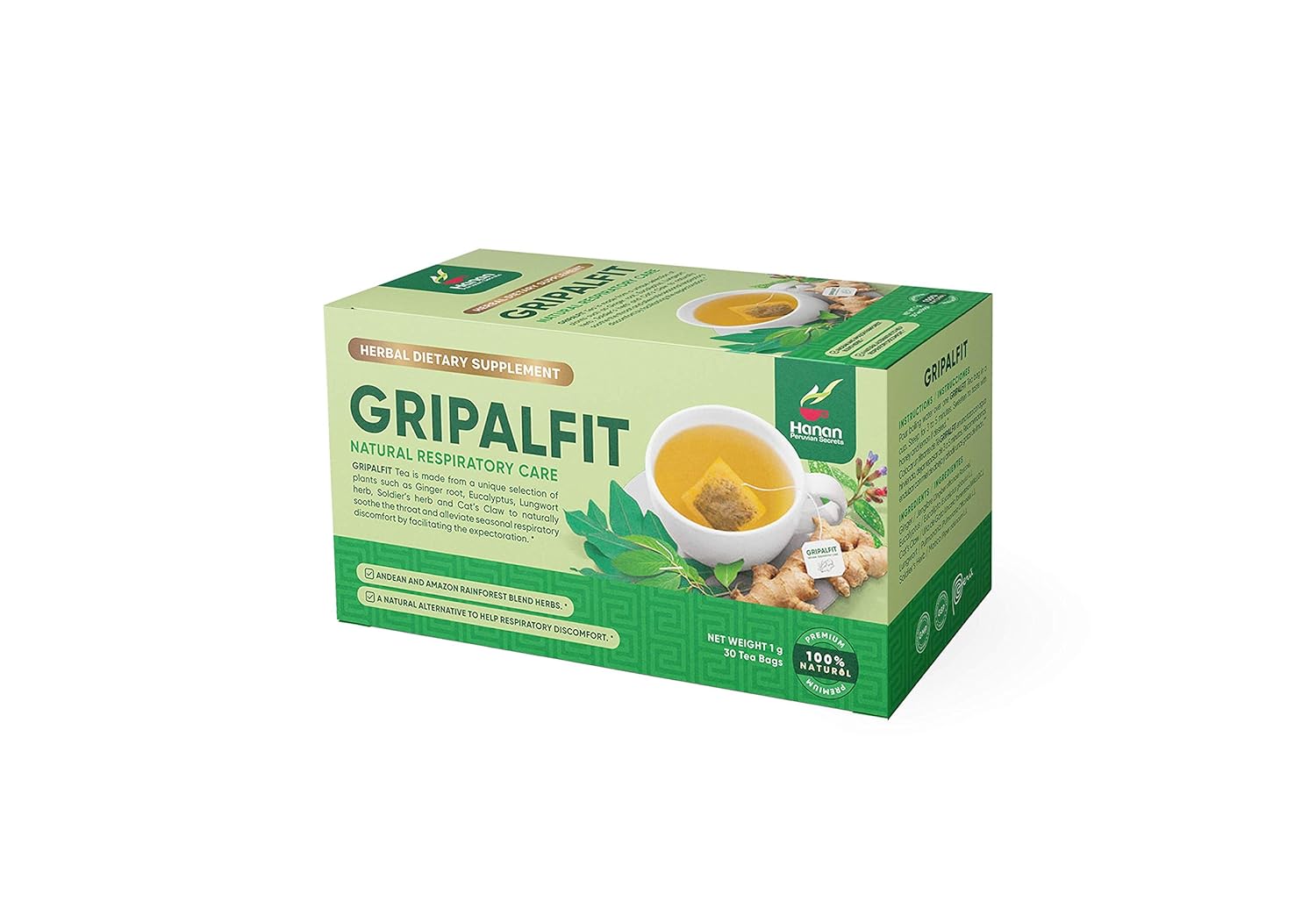 GRIPALFIT Natural Mix | 30 Tea Bags | Naturally Aids in Soothing the Throat and Seasonal Respiratory Discomfort - Single Pack
