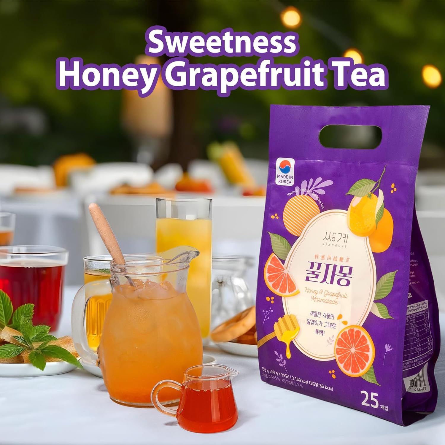 Ssanggye Korean Honey Grapefruit Tea 30g X 25pcs, All Natural Fresh Grapefruit Tea With Honey Marmalade Jam, Sauce For Salad Spread Ade Cocktail Dressing Portable Sachets For On-The-Go Sweet 꿀 자몽차