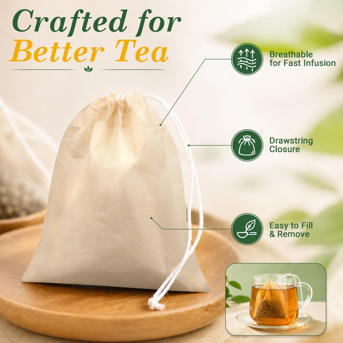 Angooni 300PCS Disposable Tea Filter Bags with Drawstring