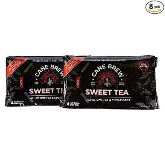 Cane Brew Sweet Tea – Southern Black Iced Teas, Family Size – No Boil, Zero Mess – Cold Brew for Home, Camping, RV, or Travel, 8 Half Gallon Bags