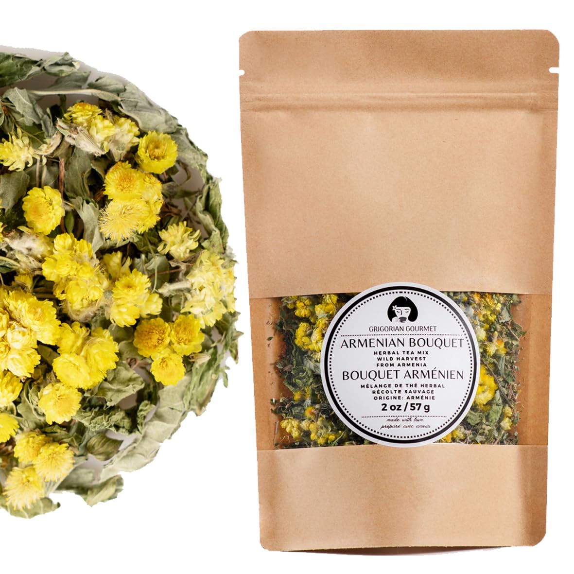 ARIS GOURMET CO. Armenian Bouquet Herbal Tea Mix 2oz = 57g (Peppermint, Wild Mint, Thyme, Immortelle) Loose Tea Antistress