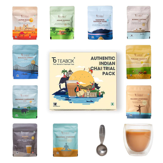 Teabox Premium Authentic Indian Spiced Chai Tea Trial Pack, 10 Exotic Varieties of Chai, 30G Each, 100% Real Ingredients. No Artificial Flavors | Crafted in Small Batches