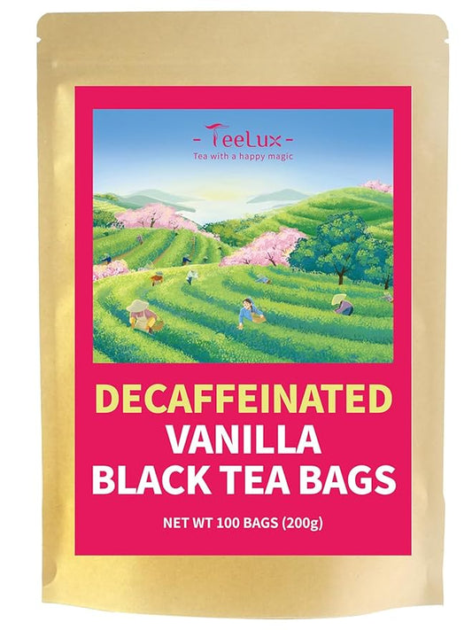TeeLux Decaf Vanilla Black Tea Bags, Decaffeinated Black Tea Blended with Vanilla, 100 Count