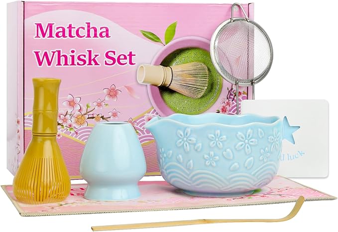 6pcs Matcha Whisk Set Includes Resin Matcha Whisk,Ceramic Matcha Bowl Set and Sifter,Matcha Whisks H