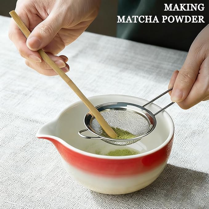 Matcha Whisk Set,8 Pcs Pink Matcha Kit - Ceramic Matcha Set Bowl with Spout,Bamboo Whisk & Holder,Scoop&Scoop Rest,Tea Towel,Stainless Sifter