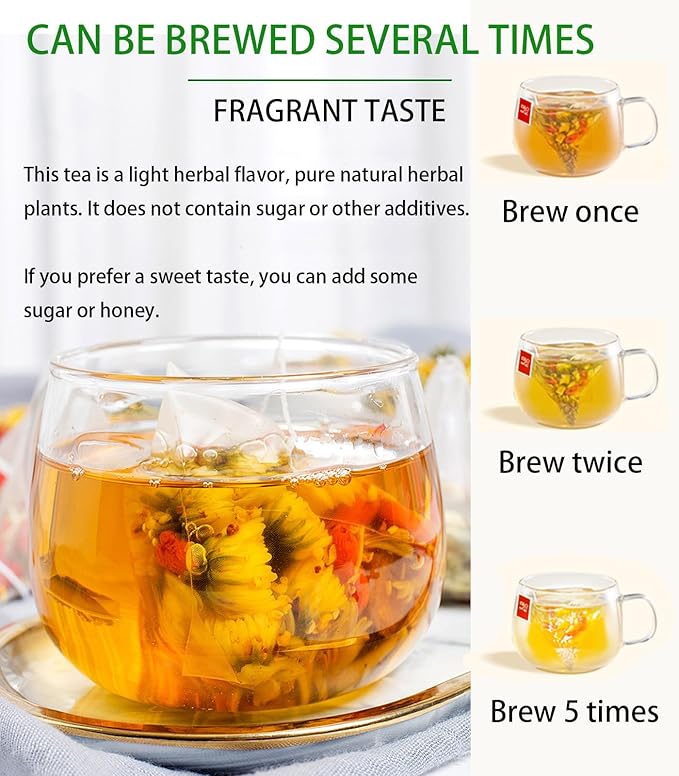 Goji Berry Chrysanthemum Tea for Liver Health, Dandelion Wolfberry Tea Bags, Chinese Health Herbal Tea, Include Cassia Seed, Licorice, Orange Peel, Gardenia, Tea Loose Leaf(1Box,15 Bags)