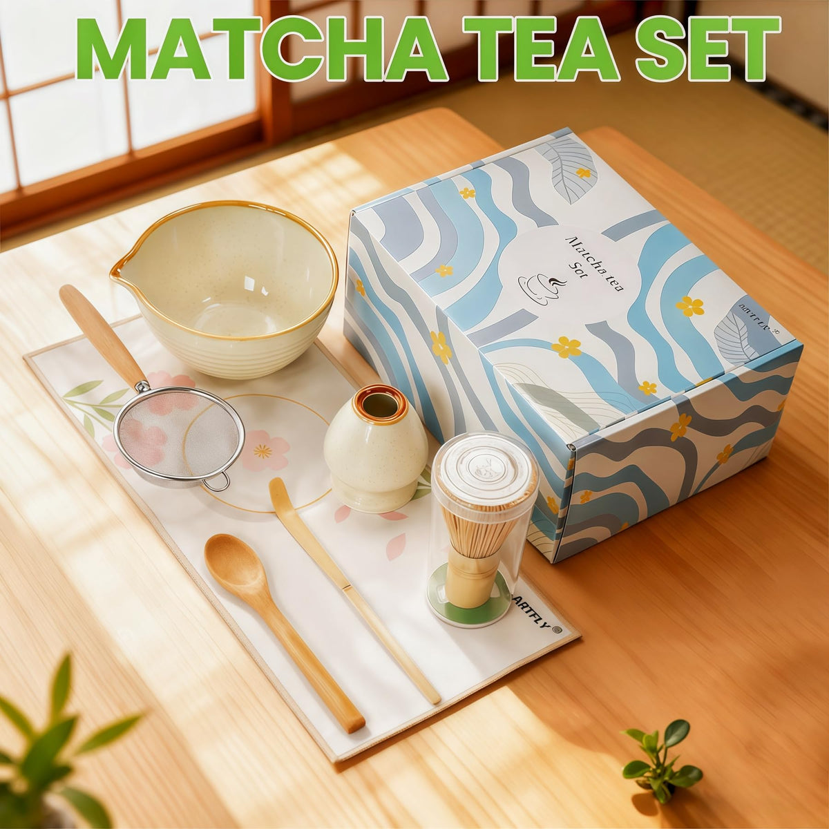 ARTFLY Matcha Set 7 Pcs, Matcha Kit with Whisk Set, Matcha Bowl and Whisk