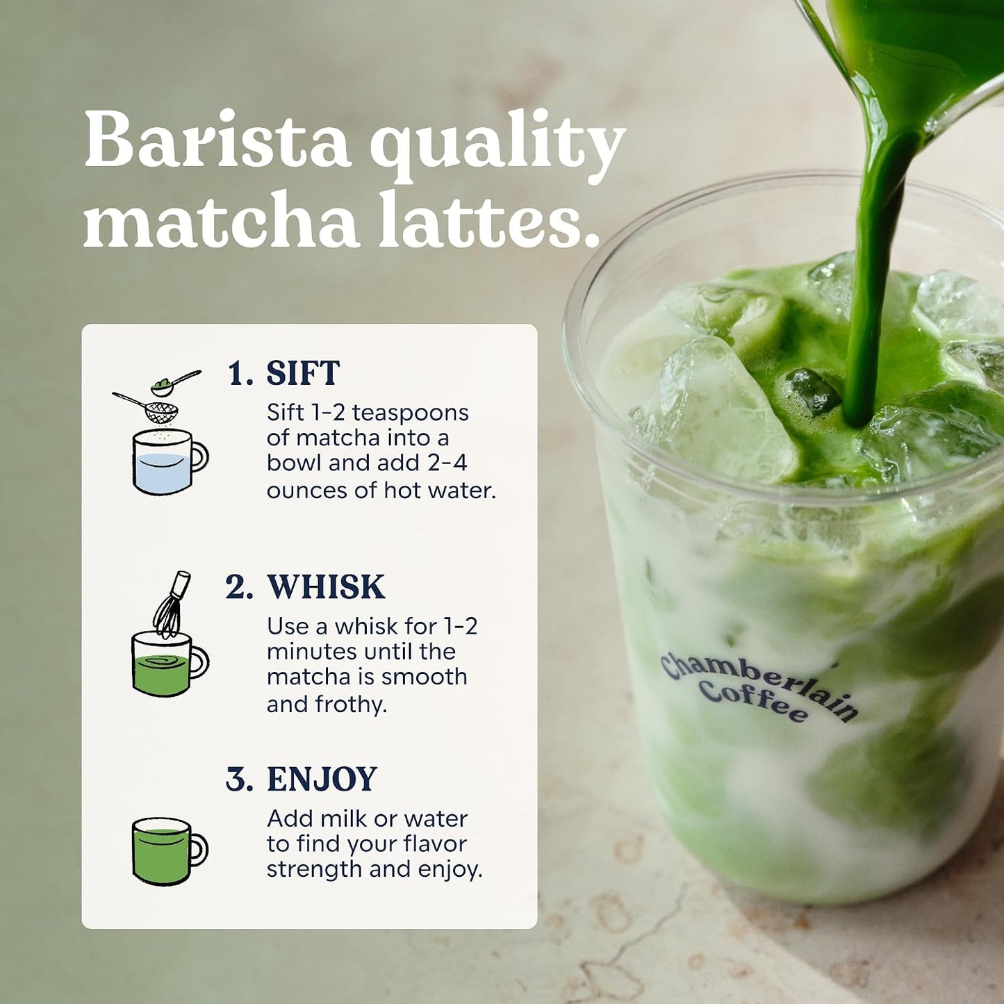 Chamberlain Coffee Ceremonial Grade Matcha Green Tea Powder - USDA Organic, Antioxidant Rich, L Theanine, Calm Energy, Signature Vegan Matcha Powder - Premium First Harvest Japanese Green Tea - 30g