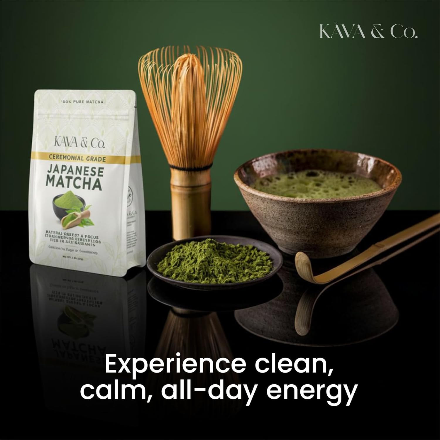 Kava and Co Ceremonial Matcha - Premium Japanese Green Tea - Authentic Stone Ground Matcha Powder - Shade Grown Leaves for Natural Energy - Jitter Free Antioxidant Superfood for Lattes and Smoothies