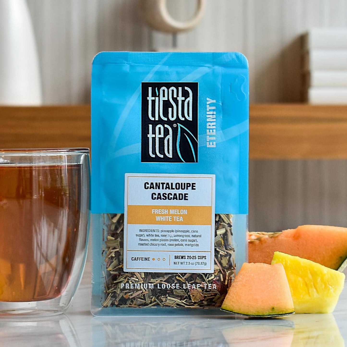 Tiesta Tea - Cantaloupe Cascade Tea, Loose Leaf, Fresh Melon White Tea | Premium Low Caffeine Tea Blend, Make Hot or Iced &amp; Up to 25 Cups, 2.5 oz Resealable Pouch