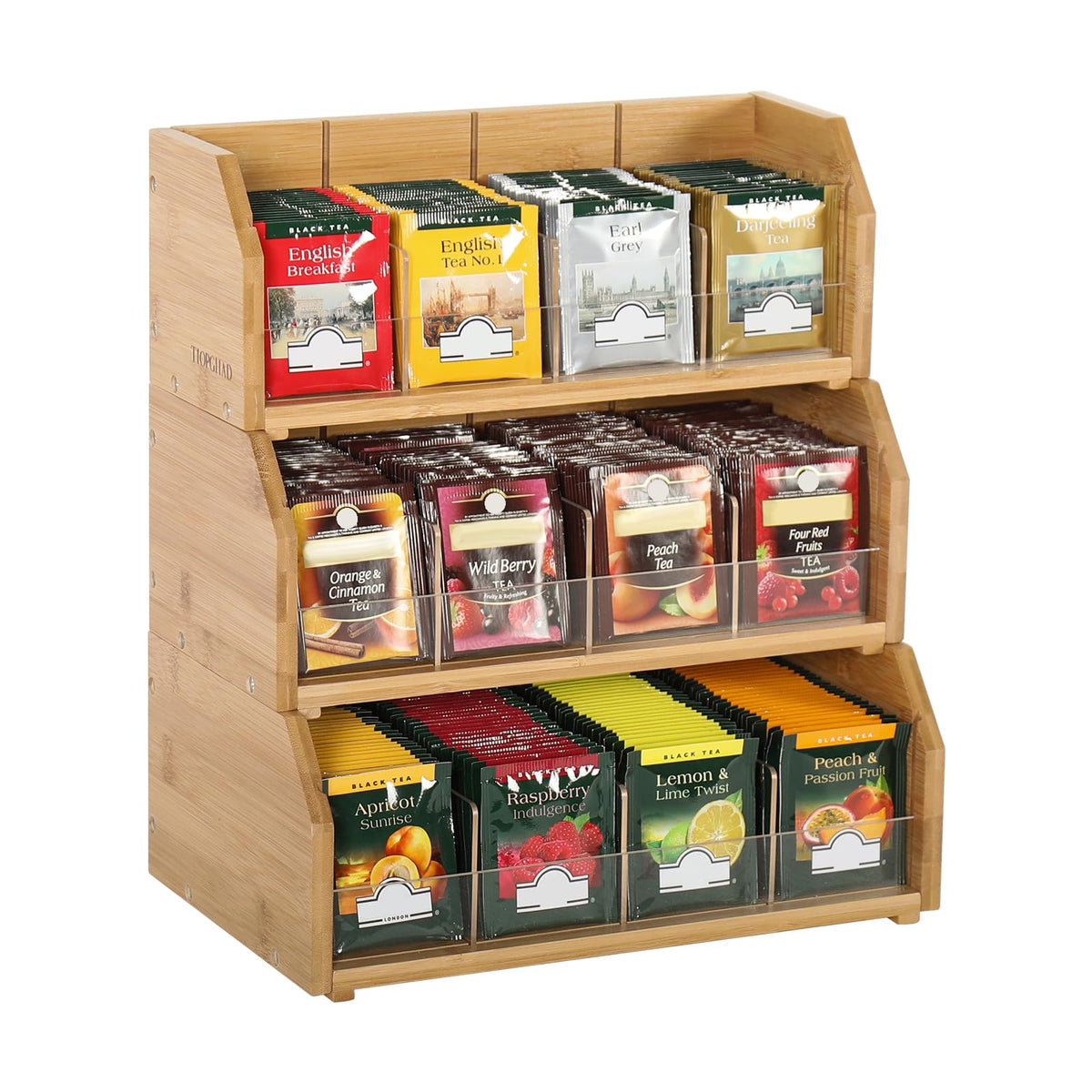 TIOPGHAD 3-Layer Stackable Bamboo Tea Bag Organizer Storage Holder, Natural