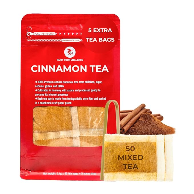 Cinnamon Tea Bags - 55 Count (+5 Tea Bags) Bamboo Tong Included - 5.11 oz, Re-Steep Warm & Spicy Heat Herbal Tea, Calm Stomach & Detox, Support Body