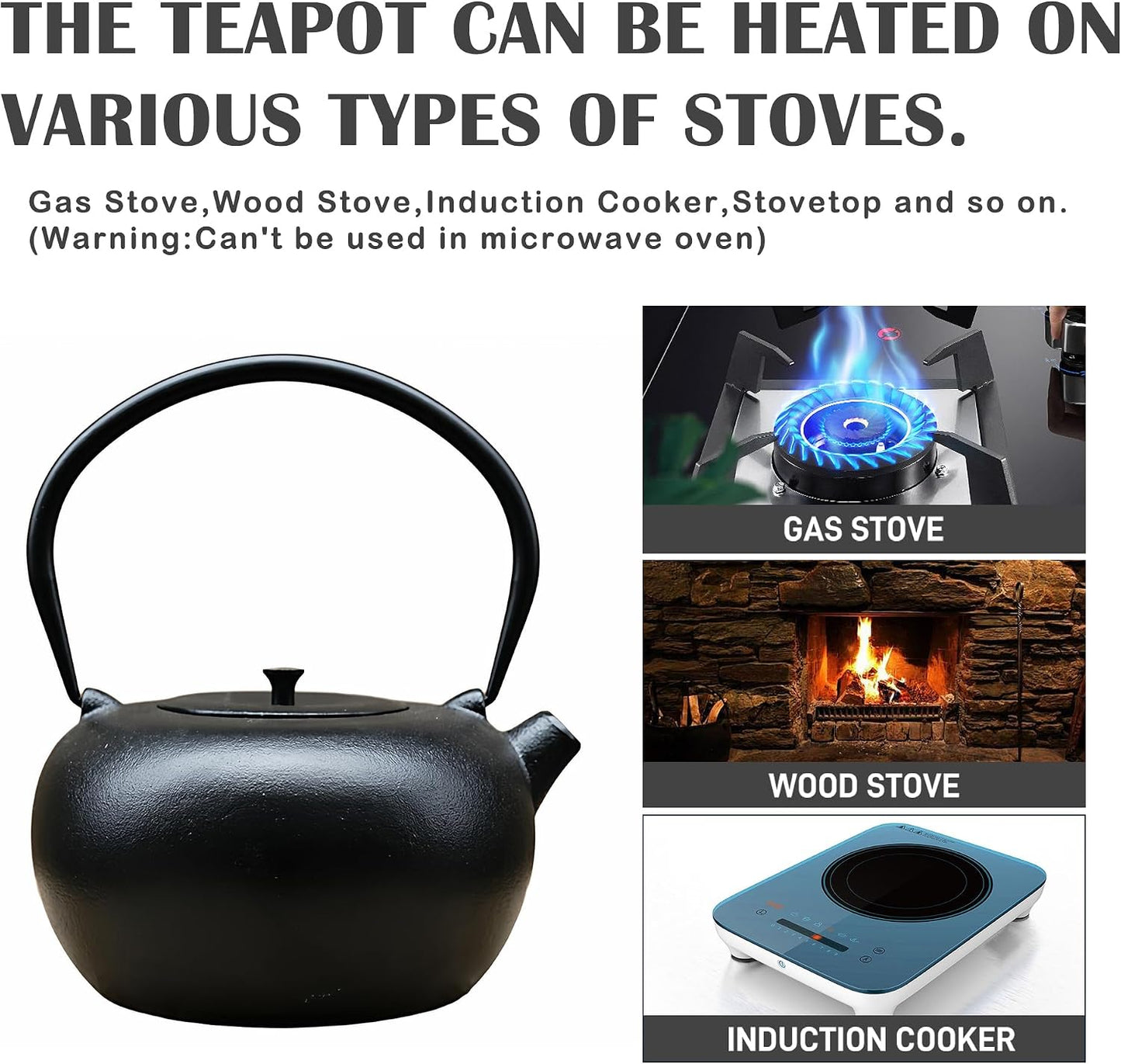 67.6oz Large Cast Iron Teapot and Cups Set, Black Enameled Tea Kettle for Stovetop, Heavy and Durable Tea Pot with Stainless Steel for Loose Tea, Chinese Tea Set for Gift, 2000ML