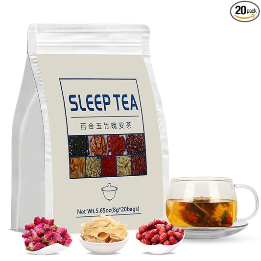 Sleep Herbal Tea - Night Time Tea for Bedtime - 20 Tea Bags with Mulberry, Red Date, Gardenia, Red Rose, Jade Bamboo, Lotus Seed, Goji Berry, Lily