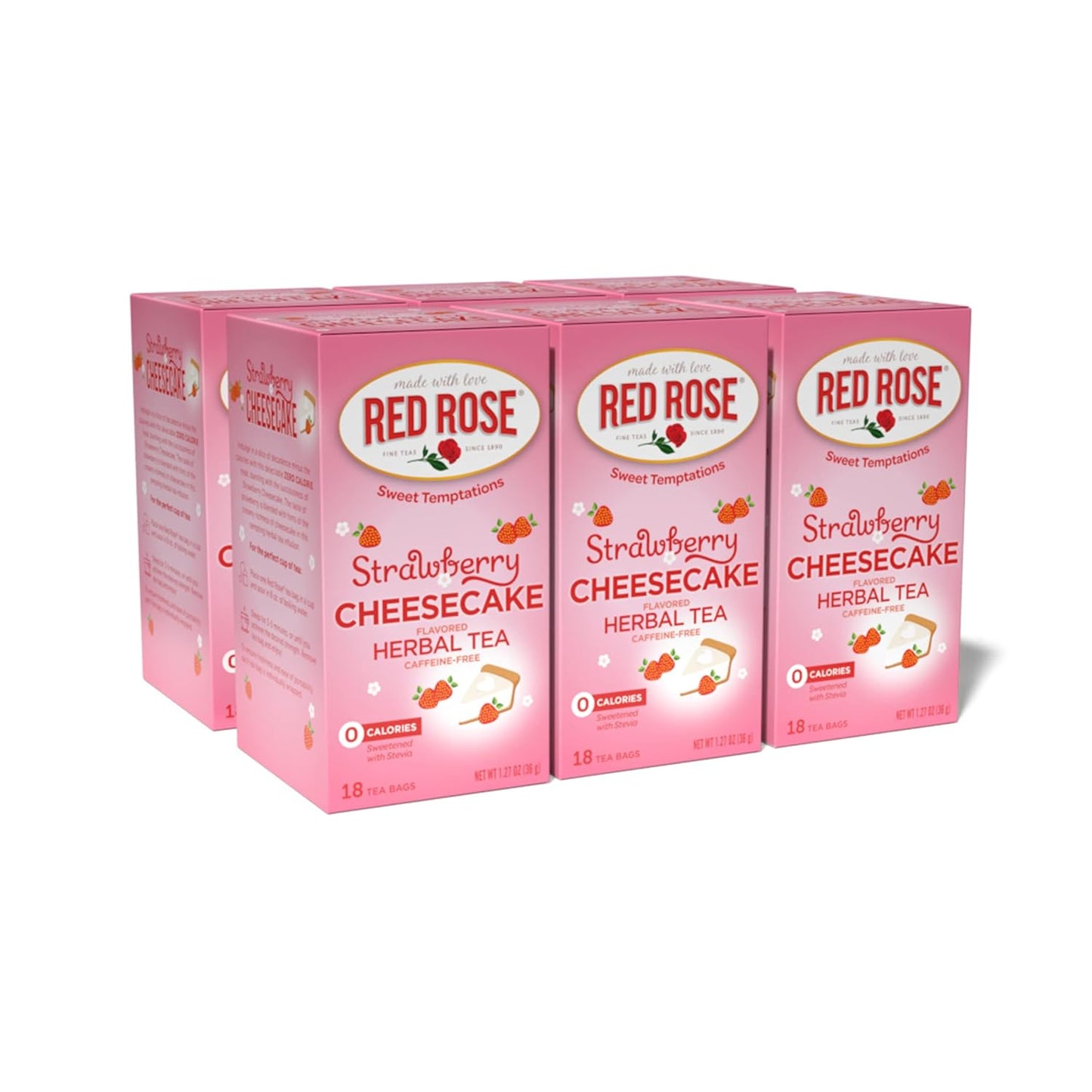 Red Rose Sweet Temptations Strawberry Cheesecake Herbal Tea, 6 Pack | Sweet, dessert-inspired herbal tea | Naturally flavored | Caffeine-free | Ideal sweet treat