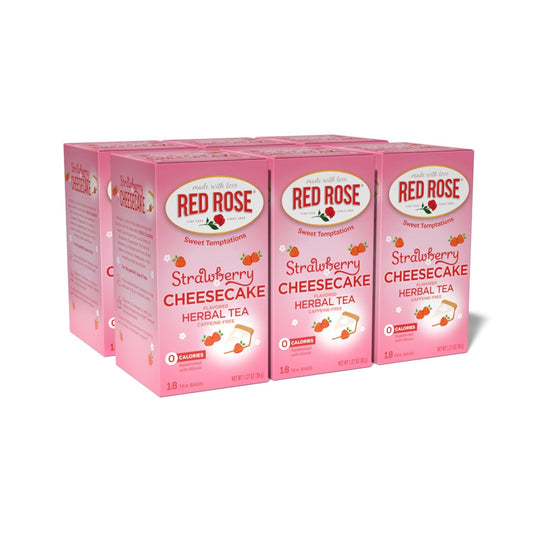 Red Rose Sweet Temptations Strawberry Cheesecake Herbal Tea, 6 Pack | Sweet, dessert-inspired herbal tea | Naturally flavored | Caffeine-free | Ideal sweet treat