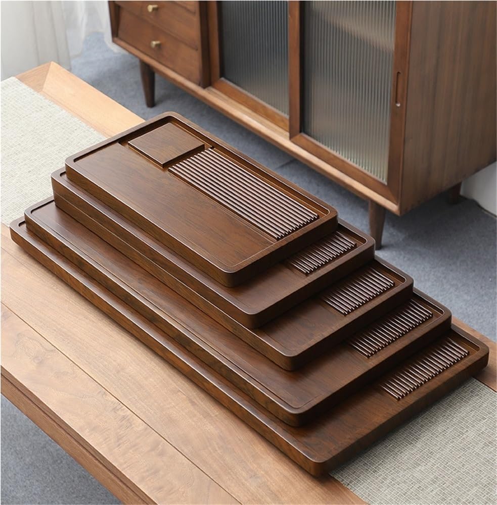 Bamboo Tea Tray for Gongfu Tea Ceremony, Chinese Gongfu Tea Serving Tray, Handmade Serving Tray with Water Drainage, Tea Table Organizer for Teapots &amp; Cups(Brown,19.7x11in)