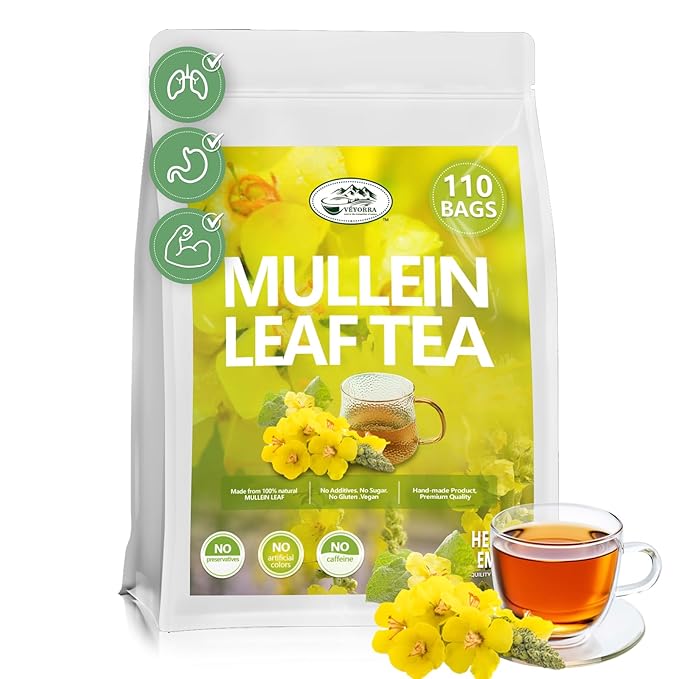 Veyorra Premium Mullein Leaf Tea Bags, 110 Count – 100% Natural, Non-GMO, Caffeine-Free
