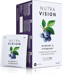 NUTRAVISION - Eye Health Tea – Includes Bilberry & Eyebright - For general and age-related eye health - 20 Enveloped Tea Bags - by Nutra Tea - Herbal Tea