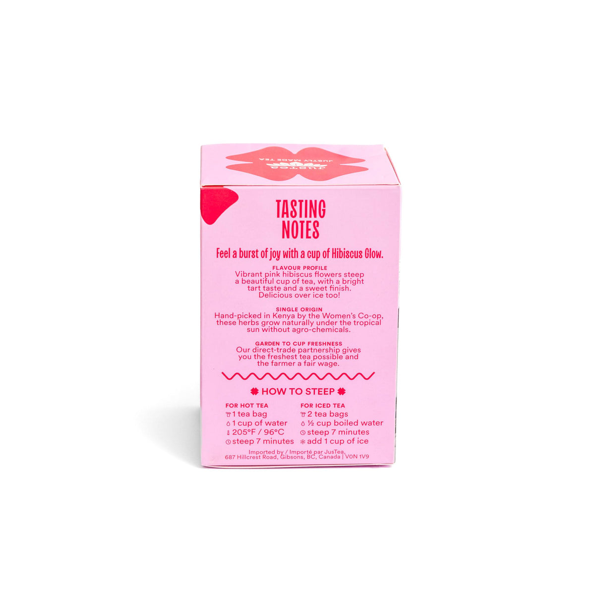 JusTea HIBISCUS GLOW Herbal Plastic-Free Tea Bags, 16 Cups, Caffeine-Free