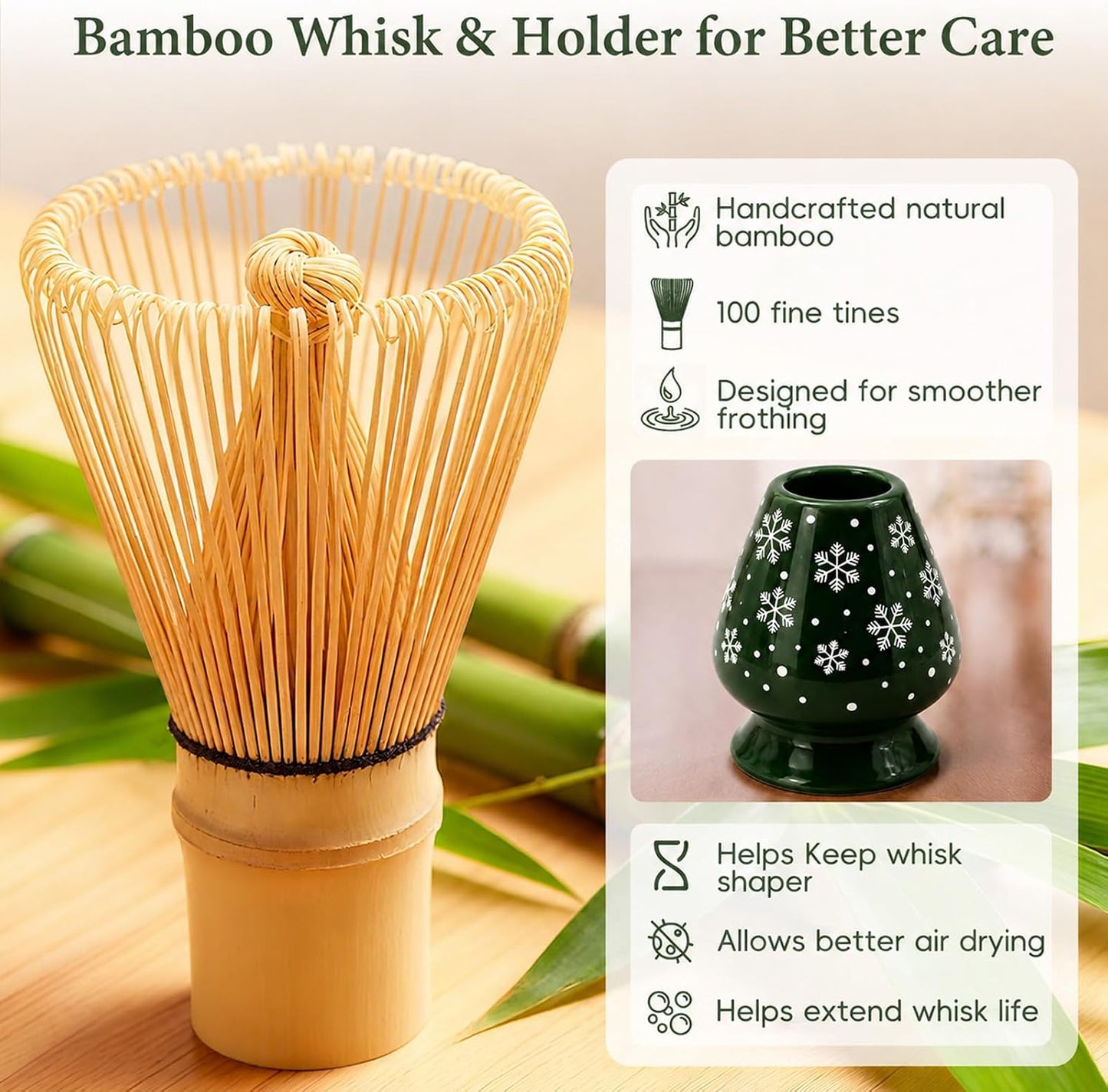Matcha Whisk Set, Ceramic Matcha Set Includes Bowl &amp; Holder, Bamboo Whisk (Chasen), Scoop, Spoon and Sifter, 6Pcs Matcha Kit Covers Everything Needed for Making Matcha