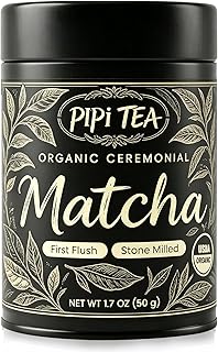 Pipi Tea Organic Matcha Green Tea Powder, Traditional Stone-Ground Process, Non-GMO, Vegetarian, 1.7OZ | 50g - 1PCS