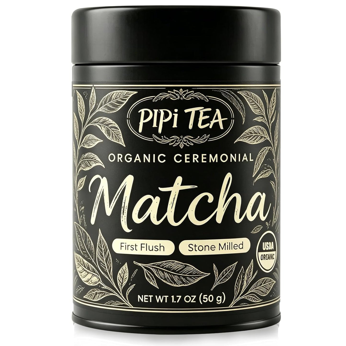 Pipi Tea Organic Matcha Green Tea Powder, Traditional Stone-Ground Process, Non-GMO, Vegetarian, 1.7OZ | 50g - 1PCS