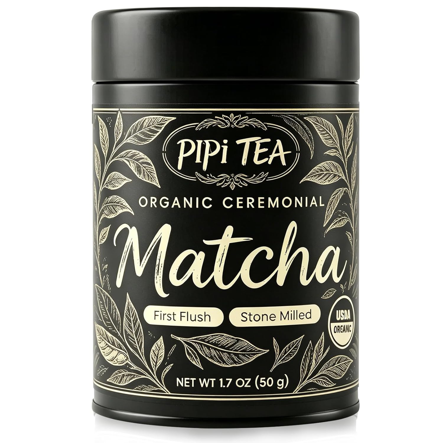 Pipi Tea Organic Matcha Green Tea Powder, Traditional Stone-Ground Process, Non-GMO, Vegetarian, 1.7OZ | 50g - 1PCS