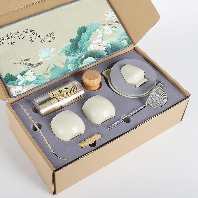 10 Pcs Matcha whisk Set,13 OZ,With 2 Cups,Complete Matcha Kit Set for Matcha Tea Ceremony,Elegant Matcha Tea Set for Tea Lovers（Beige）