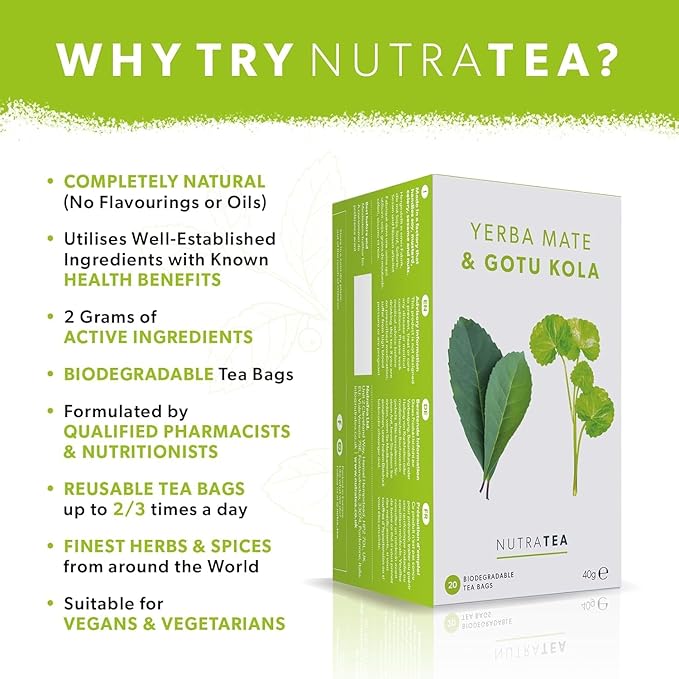 Nutra Tea - Moringa Leaf & Ashwagandha – Moringa Tea Bags, Ashwagandha Tea Bags - For Mood Support and Stress Relief - 40 Individually Wrapped Bags - Herbal Infusion (2 Pack)