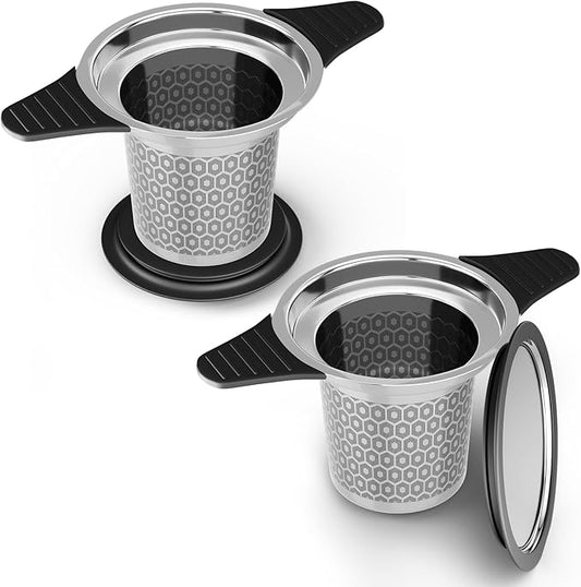 Reinmoson 2 Pack Extra Fine Mesh Tea Strainers for Loose Tea Single Cup, 304 Stainless Steel and Food Grade Silicone Loose Leaf Tea Steeper Tea