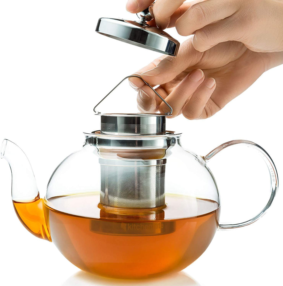 Kitchen Kite Glass Teapot Set with 4 Double Wall Tea Cups & Removable Stainless Steel Infuser, 35oz/1000ml Borosilicate Tea