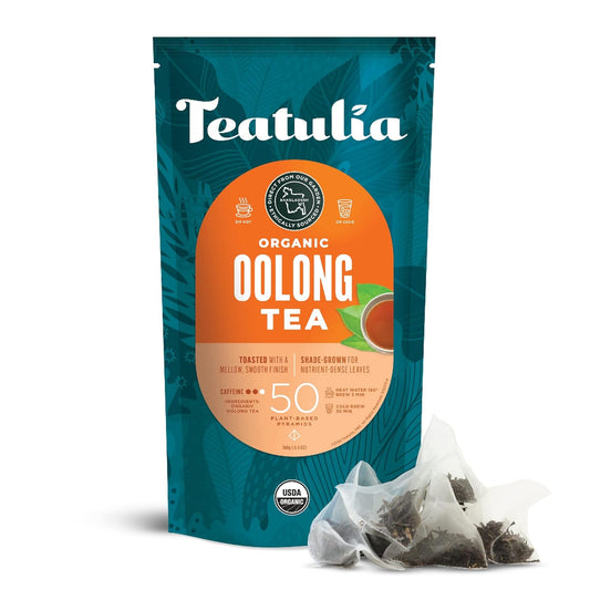 Teatulia Organic Oolong Tea Bags (50 Pyramid Sachet Teabags) Whole Leaf Tea. 100% Compostable And Sustainably Grown In Bangladesh. Best Oolong Tea