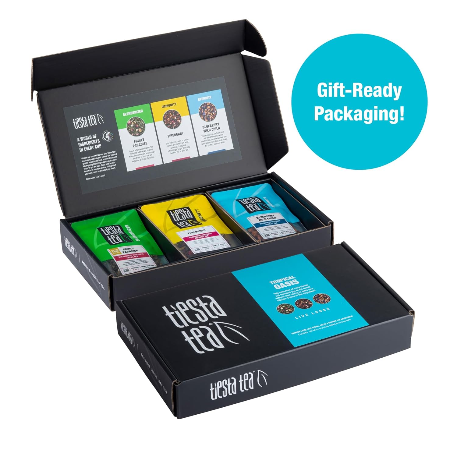 Tiesta Tea - Loose Leaf Fruity Tea Gift Box, Medium Caffeinated Assorted Blends, 3 Pouches for Hot & Iced Tea Variety Pack, Fruity Paradise, Blueberry Wild Child & Fireberry