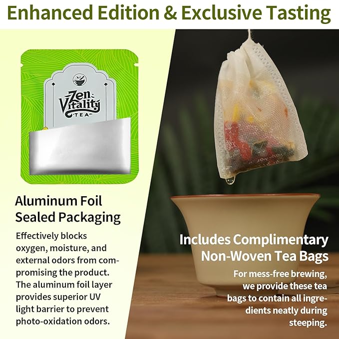 ZenVitality® Organic Dandelion Wolfberry Tea For Diabetics Supports Healthy Blood Sugar, Digestion, Weight & Liver With White Tea, Dandelion Leaf, Goji Berry, Chrysanthemum, Honeysuckle, Mulberry Leaf