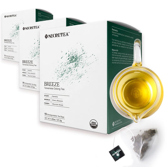 Taiwan High Mountain Oolong Tea 100% Organic, Hand Crafted, Powerful Antioxidant And Biodegradable Tea bag, Pack Of 3 (45 Count) | By T SECRETEA, Breeze