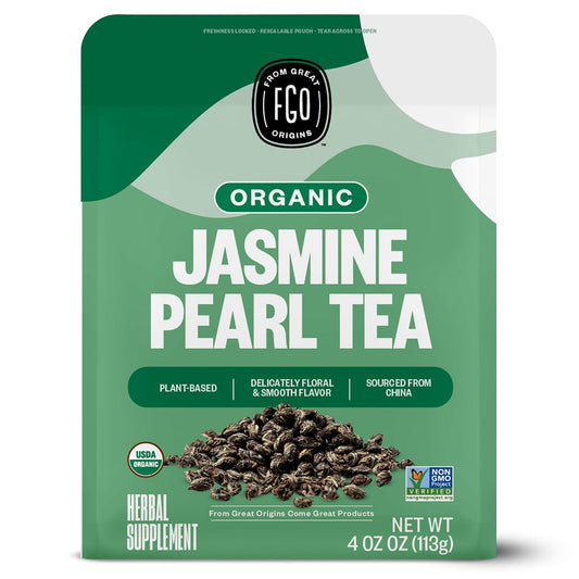 FGO Organic Jasmine Pearl Green Tea, 4oz, Loose Leaf - 50 cups