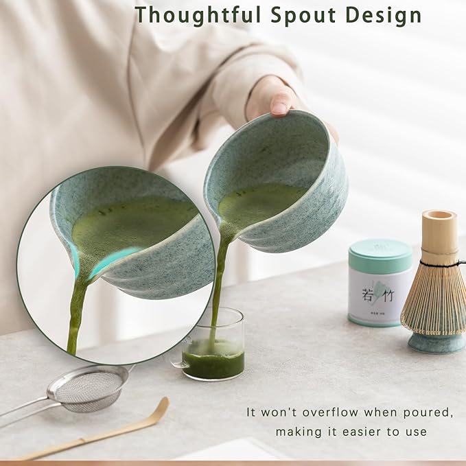 Matcha Kit Set, Matcha Whisk Set Includes Matcha Bowl And Holder, Bamboo Matcha Whisk, Scoop and Matcha Sifter, 17 oz Mottled Blue Glaze Ceramic Matcha Kit for Tea Lovers