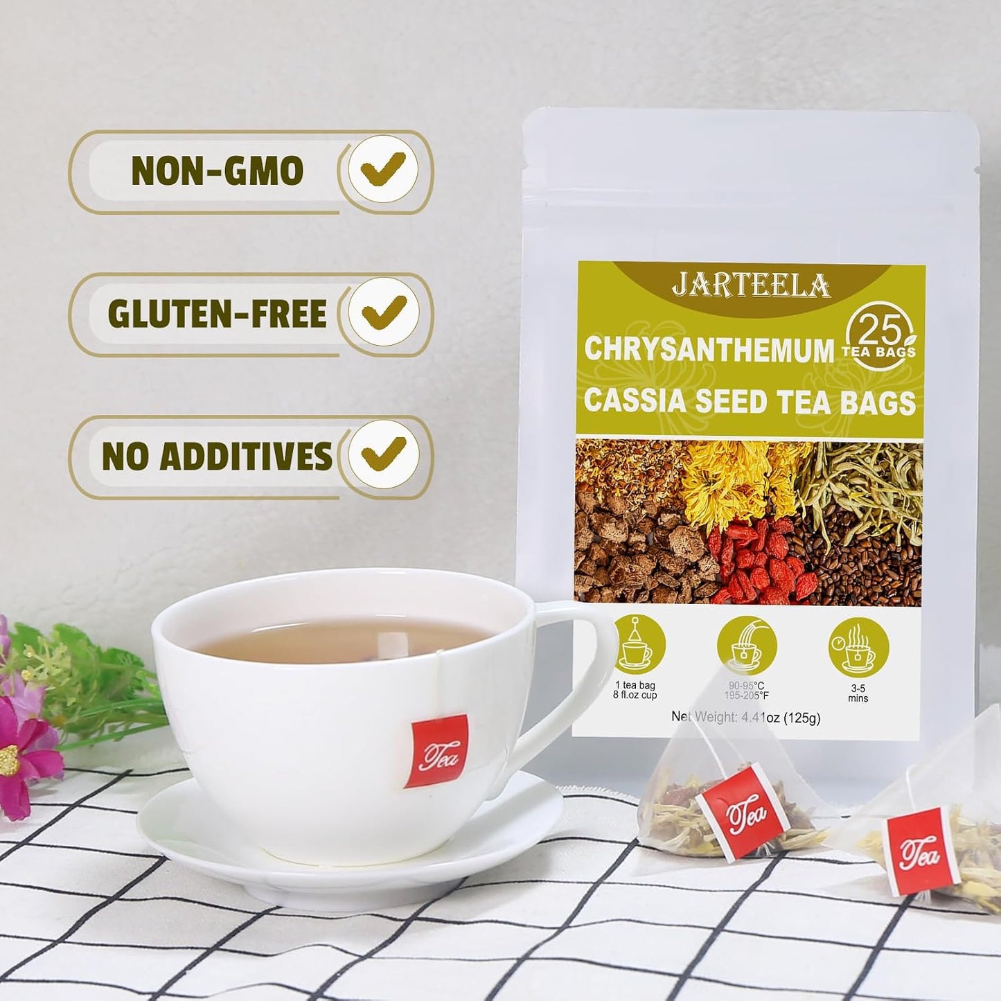 Jarteela - Chrysanthemum Cassia Seed Tea Bags, 25 Count, Blend Herbal Tea