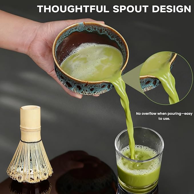 7-Pcs Matcha Whisk Set, Ceramic Matcha Set, Includes Matcha Bowl, Matcha Whisk, Chasen Holder, Bamboo Scoop, Scoop Rest, Stainless Sifter, Tea Towel