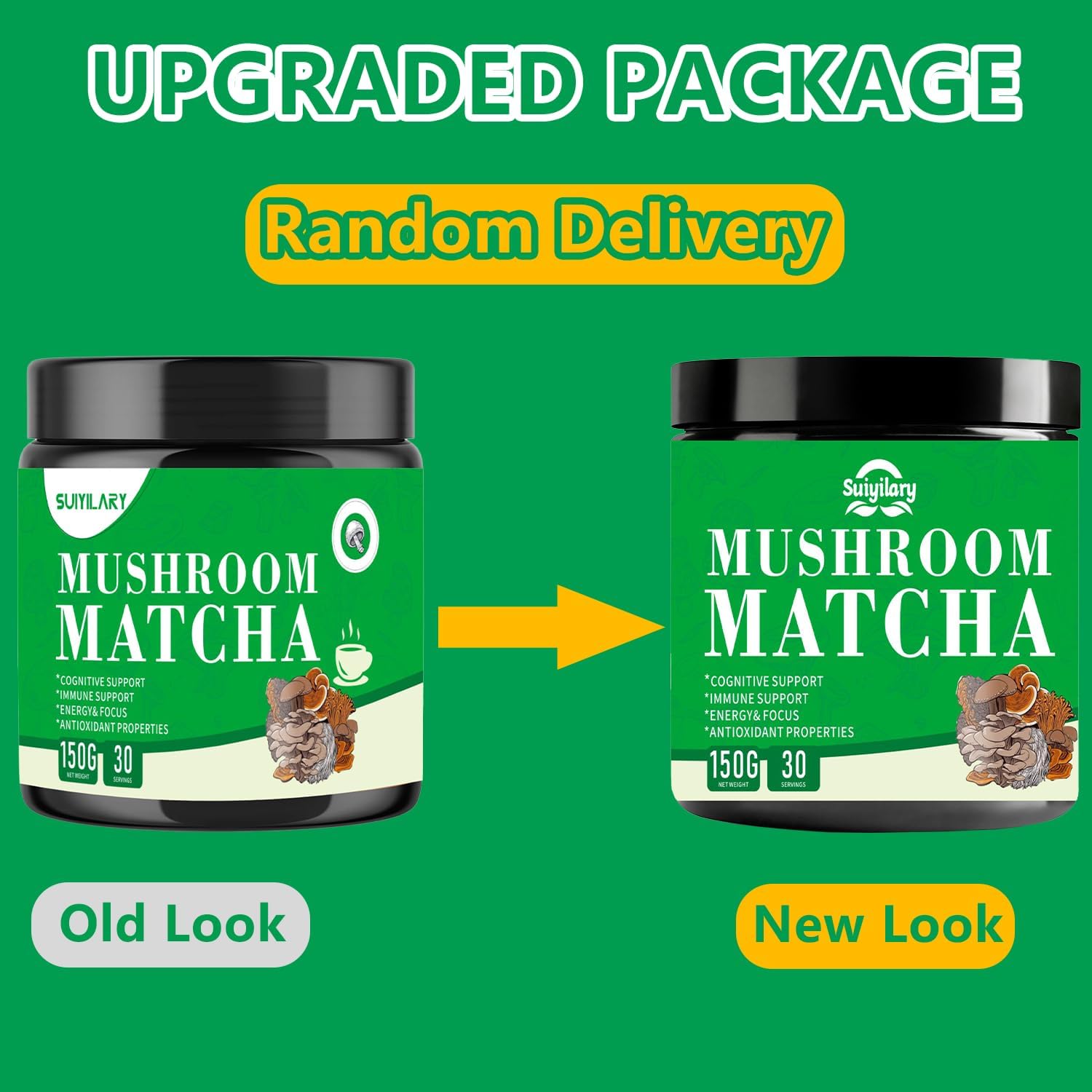 Suiyilary Mushroom Matcha, Ceremonial Matcha Tea Powder with 7 Superfood Mushrooms, Gluten Free, Taste Great Hot or Cold Matcha Latter - 150g 30 Serving