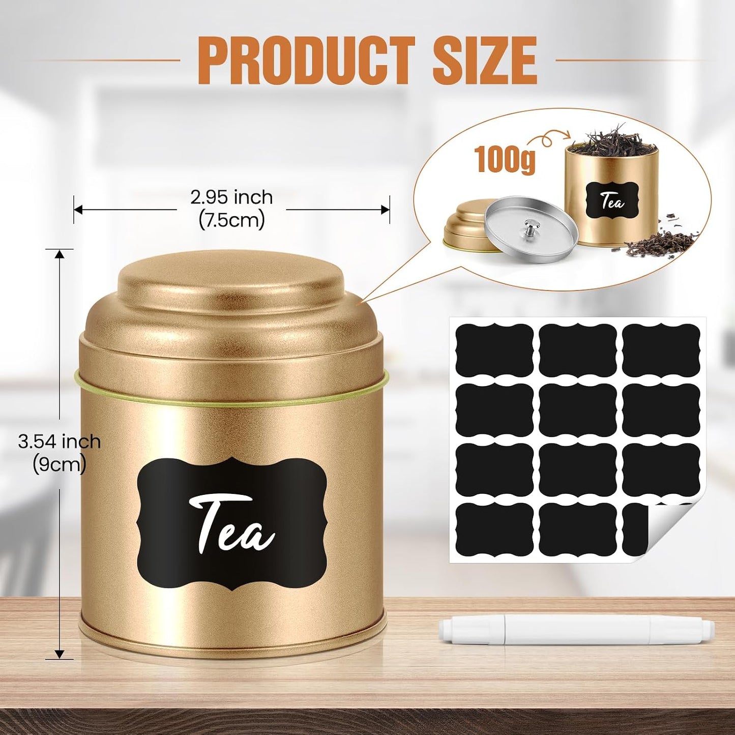 TRISCO 6PCS Tea Tin with Airtight Double Lids for Loose Leaf Tea Storage | 8 Fl Oz Capacity,Kitchen Small Tin Can Tea Canisters,for Loose Tea Coffee Sugar Candy Spices,Holiday Gift,Gold