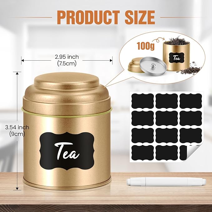 Trisco Tea Tin with Airtight Double Lids for Loose Leaf Tea Storage, 8 Fl Oz Kitchen Small Tin Can Tea Canisters for Loose Tea Coffee Sugar Candy