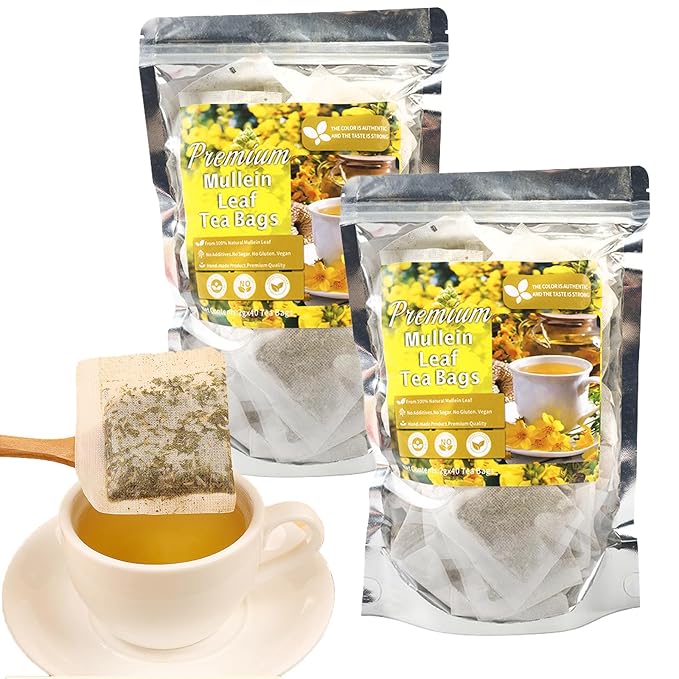 Mullein Leaf Tea Made with Natural Pure Mullein Leaves, No Flavoring & No Additives & Caffeine Free (Mullein Leaf(2Bag(80pcs))